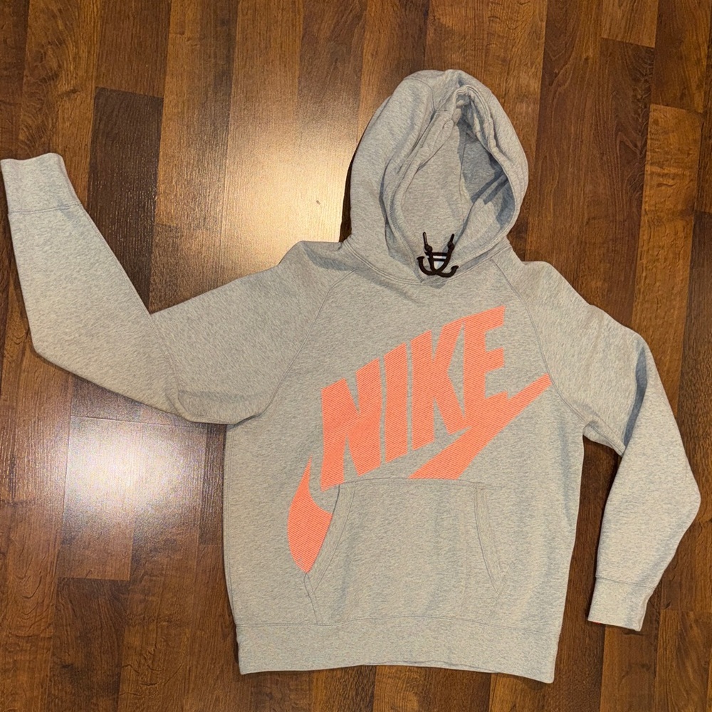 Women’s Nike Light Gray Hoodie with Coral Nike Logo (size Large)